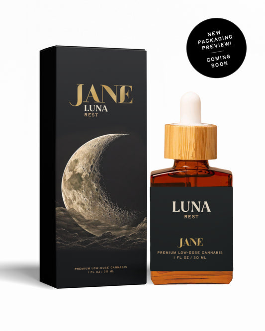 New product packaging for Jane Product: Luna with Text "New packaging preview! Coming soon"